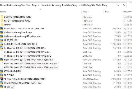 Ảnh một thư mục chứa các file thiết kế đường Trần Nhân Tông