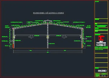 Khung kết cấu thép 2 nhịp, 2 cầu trục - nhà xưởng sản xuất kết cấu thép mạ kẽm