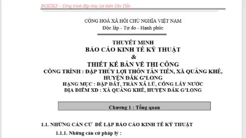 Ảnh báo cáo kinh tế kỹ thuật thiết kế thi công đập thủy lợi thôn Tân Tiến